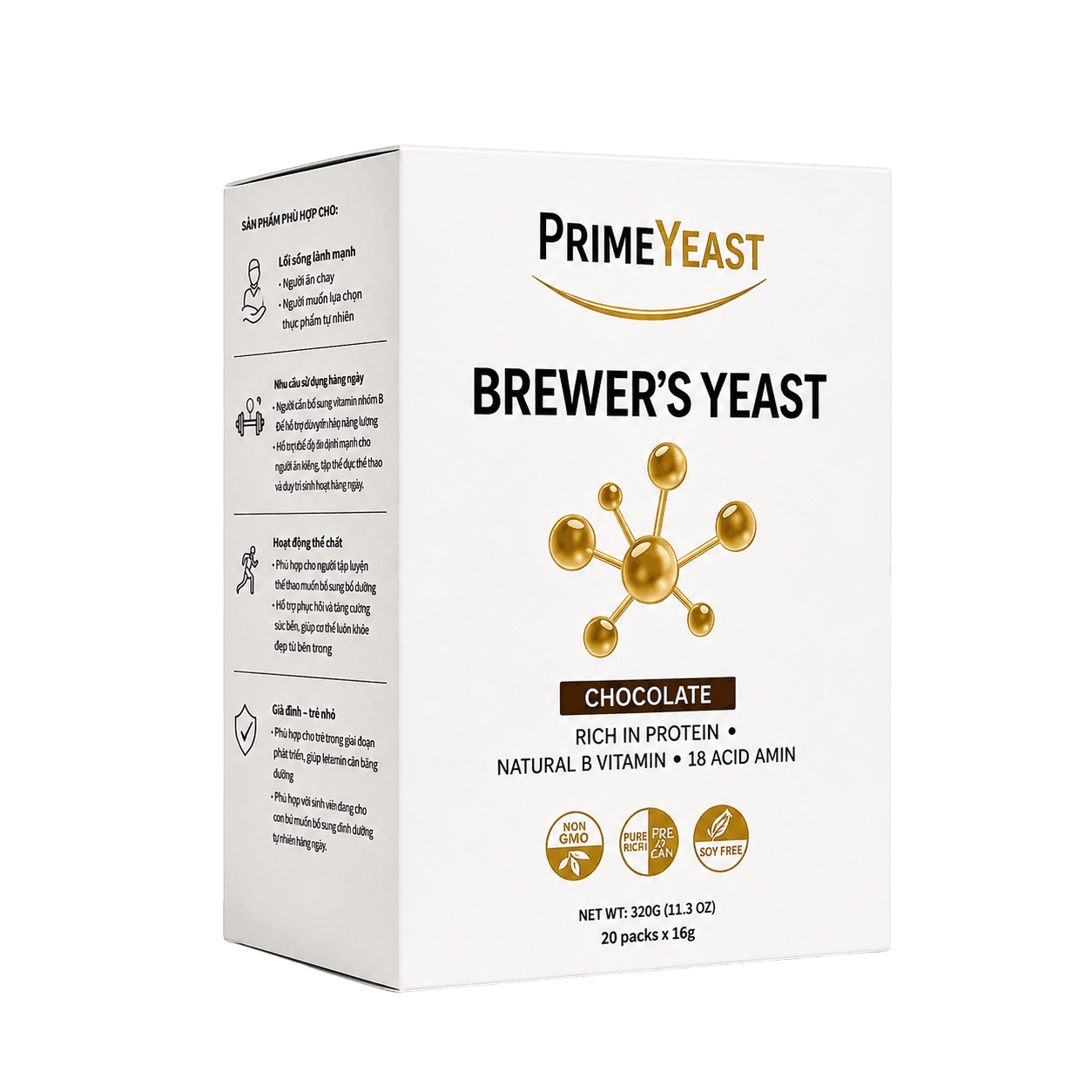 PrimeYeast Brewer's Yeast – Chocolate – Hộp 20 gói (320g)